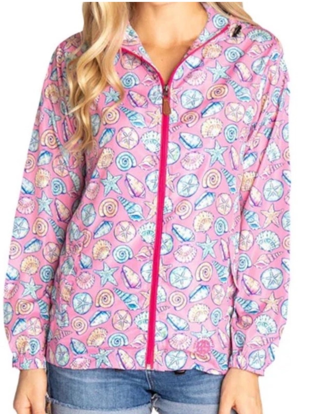 Simply Southern Pink Seashell & Starfish Print Hooded Rain Jacket